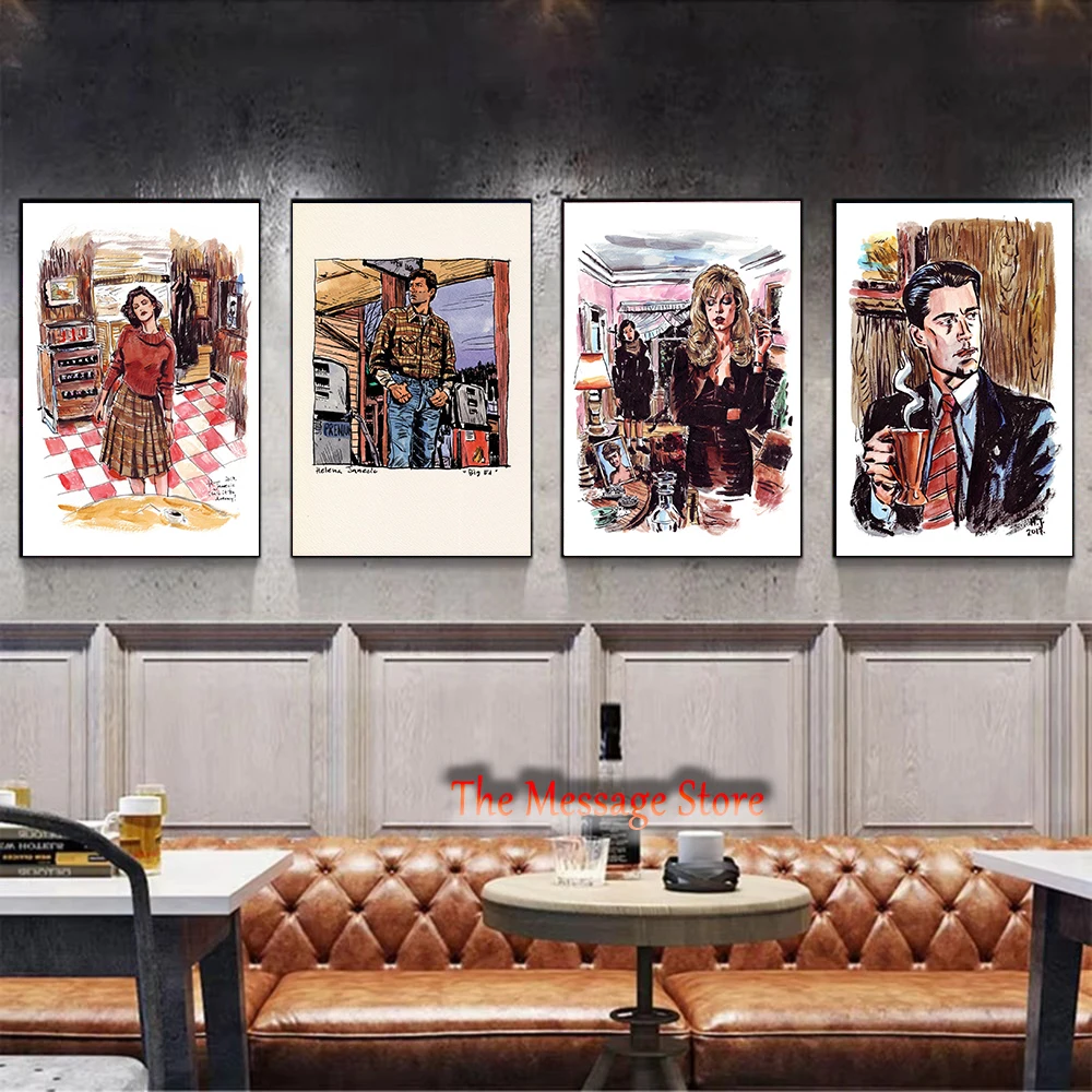 Twin Peaks TV Art Comic Manga Style Twin Peaks Characters Conversation Drawing Poster Canvas Painting Wall Pictures Home Decor