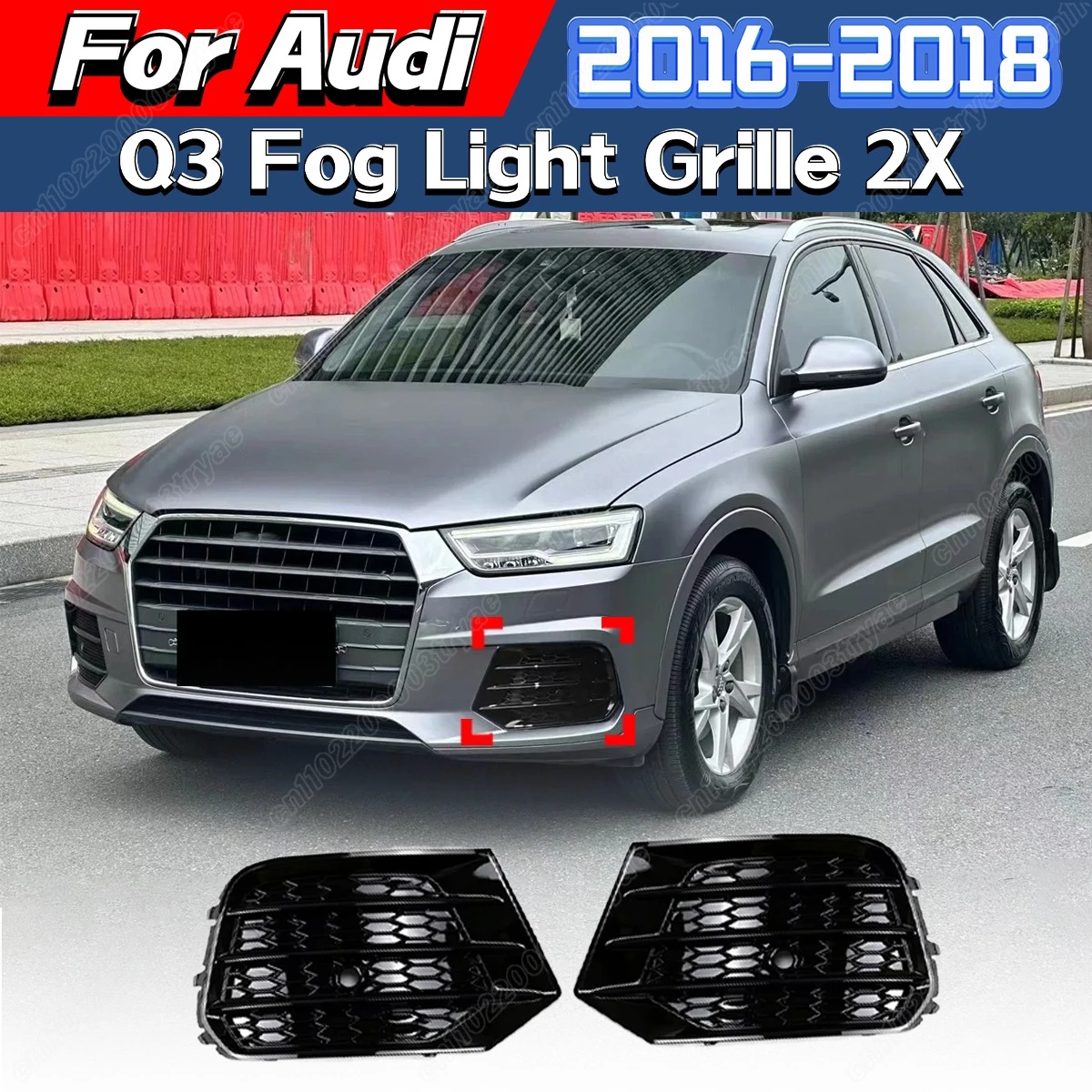 

For Audi Q3 2016 2017 2018 Car Front Bumper RS Q3 Fog Light Frame Grille Replacement Lower Grid Body Decoration Modification Kit