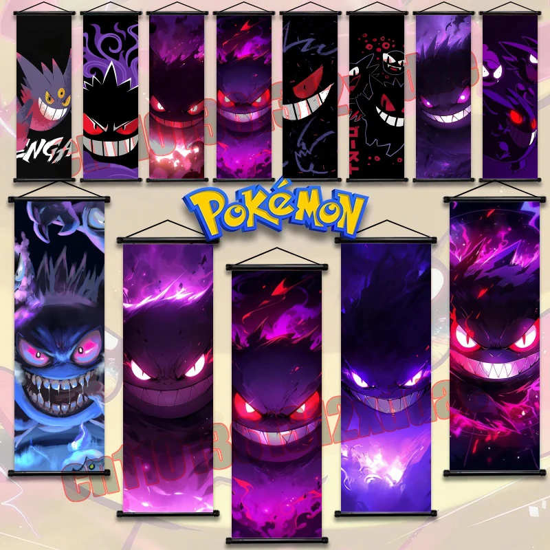 애니메이션 포켓몬, Gengar, 포스터 스크롤 드로잉 인쇄 아트 화이트 캔버스 홈 거실 배경 벽 장식 그림
