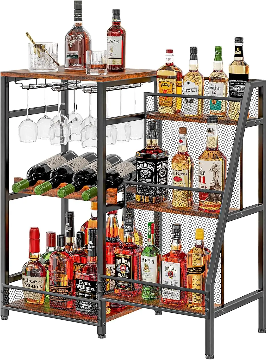 Versatile Liquor Stand for Home Bar, Wine Rack Freestanding Floor, Mini Bar Table for Liquor Whiskey Wine