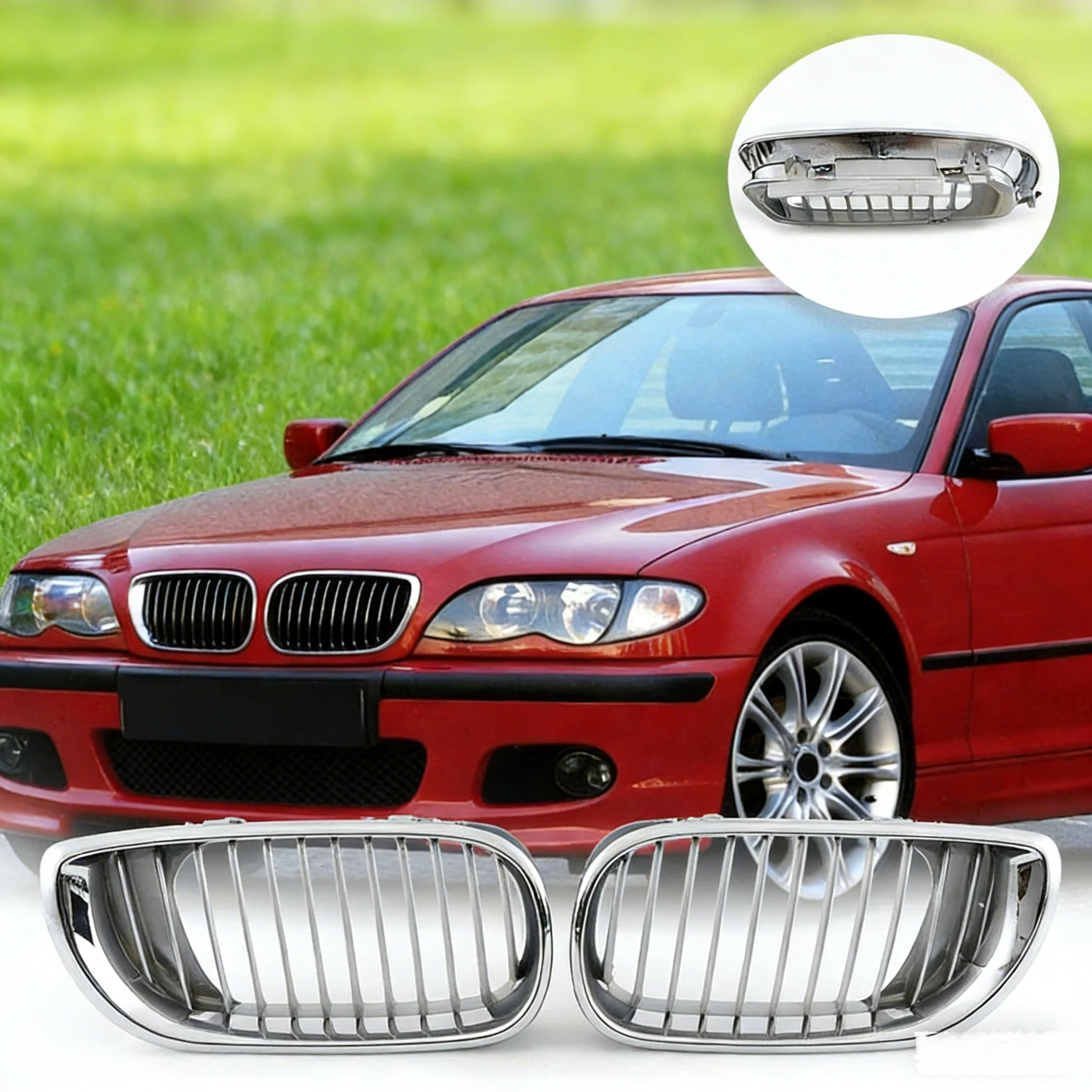

For BMW 3 series 4 door E46 2003 - 2005 Brand New Chrome Front Bumper Grille Chrome Grill mesh OEM 51132158542 51132158543