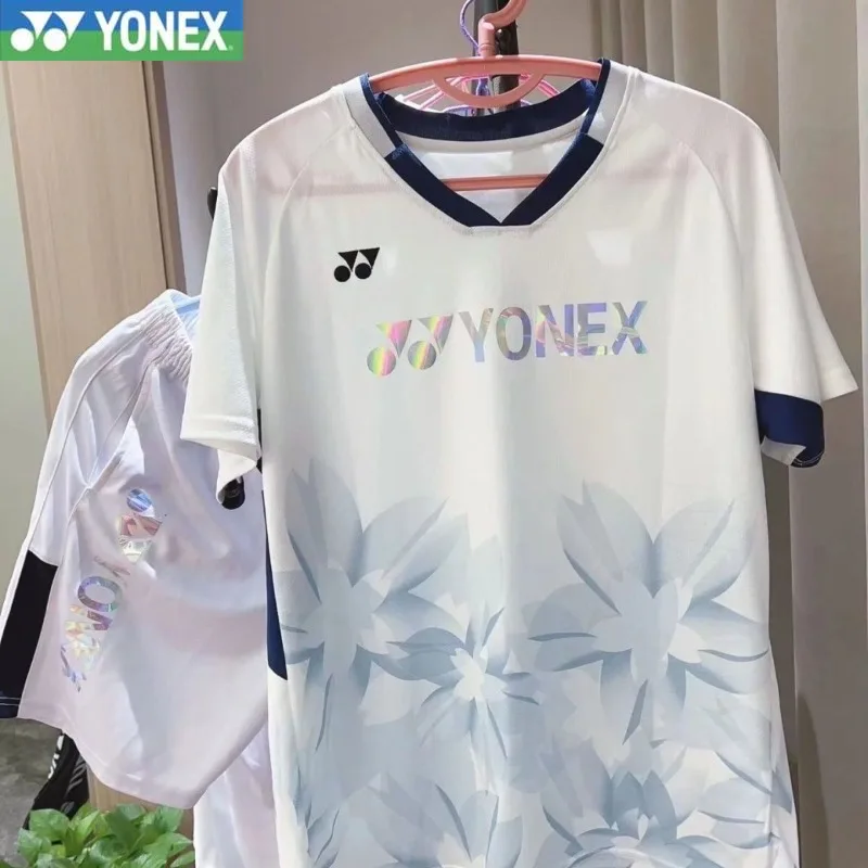 YONEX 2024 New Men's and Women's Same Style Badminton Robe Sports Quick Drying Short Sleeve Top