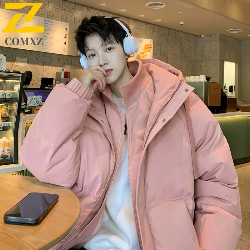

Korea Street Cotton Padded Jacket Men's Winter 2025 New Fake 2 pice Thick Warm Hooded Parka Women Puffer Snow Cold Padding Coat