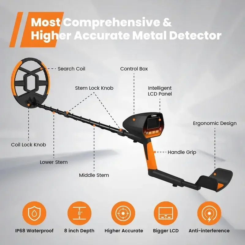 AiDot GoGonova Waterproof Metal Detector for Adults & Kids, All Metal &Disc Modes, with High Accuracy Lightweight 8