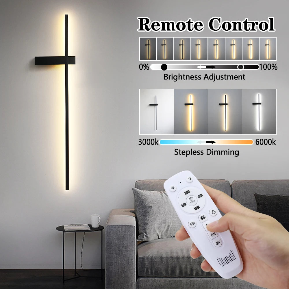 Minimalism Longer LED Wall Lights Living Room Background Decor Smart Remote dimming 350° Rotation Night Lamp Sofa Background