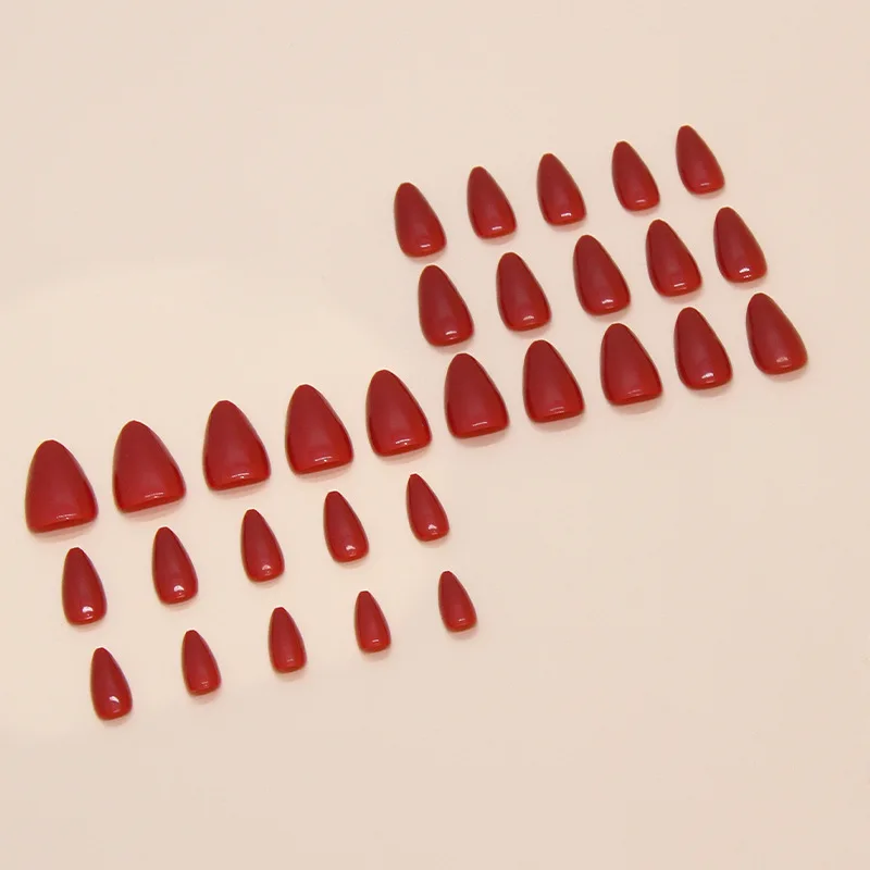 

30Pcs Short Almond Press on Nails - Classic Solid Bright Red Minimalist Style False Nails Detachable Finished Nail Tips