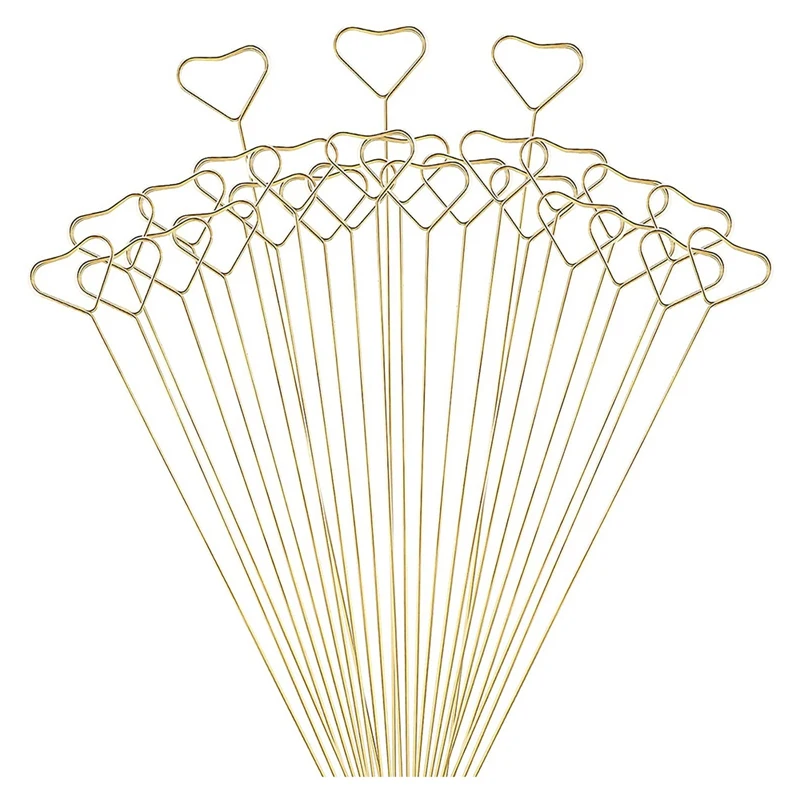 New 30 Pcs Metal Floral Place Card Holder, 13 Inch Heart Shape Flower Picks Clip For Floral Arrangement, Gift Card Holder