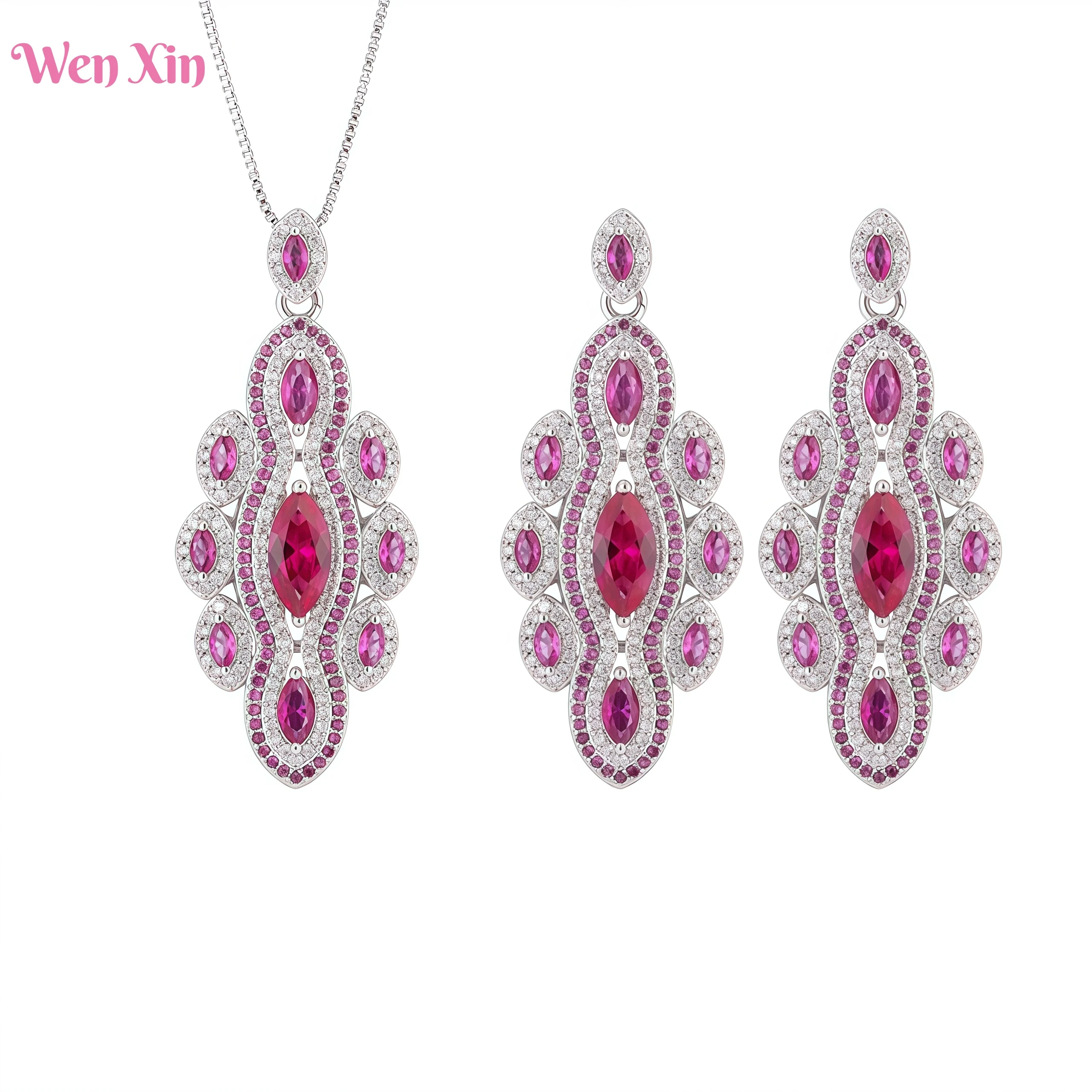 

WENXIN Brand Temperament High End Light Luxury Set Gold Plated Retro Jewelry Set With Diamonds For Women Pendant Necklace