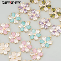 GUFEATHER MF12,jewelry accessories,18k gold rhodium plated,copper,zircons,hand made,charms,jewelry making,diy pendants,4pcs/lot