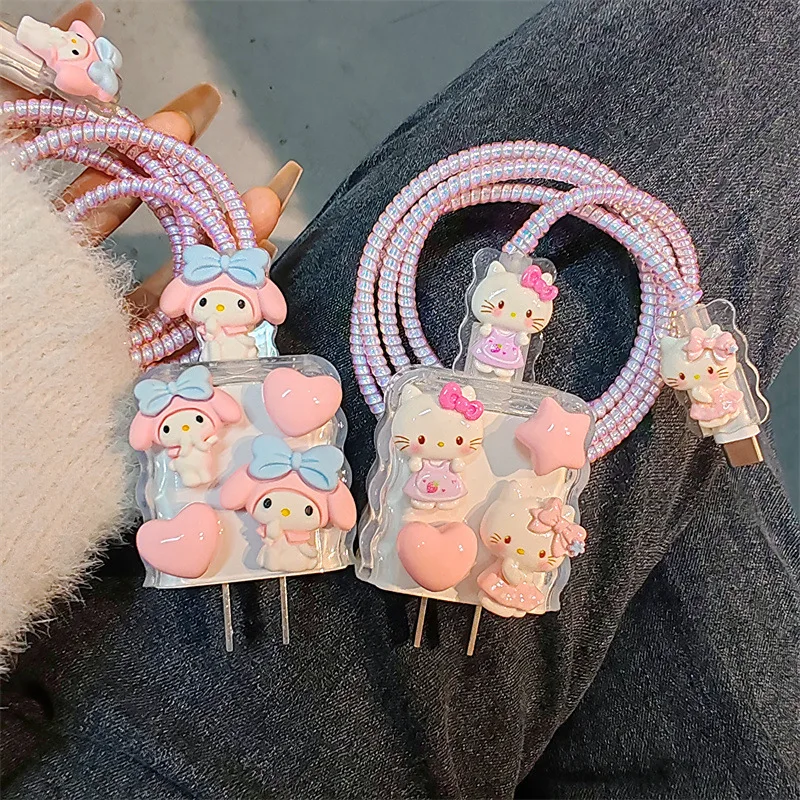 

Hot-selling Cute Pink Three-dimensional KT Cat Pattern Is Suitable for Apple Mobile Phone Charger Data Cable Protective Cover