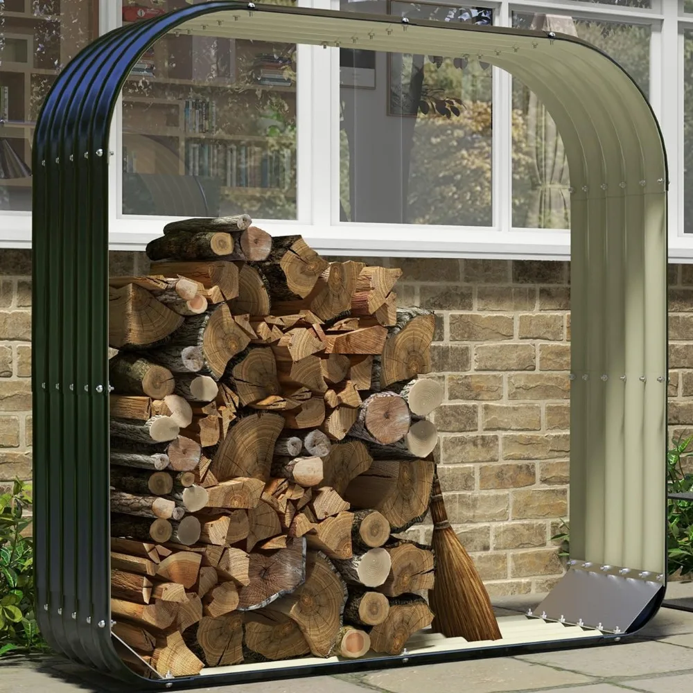 Outdoor Steel Firewood Rack,4.7'x 1.4' x 4.7' Log Holder Storage Shed for Firewood,Pellet,or Lumber Storage,with Rubberized Edge