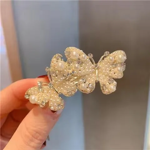 Hollow Pearl Butterfly Small Hair Clip Hair Ornaments Elegant Women Girls Bangs Fixed Clip Korean Back Head Hair Styling Clip