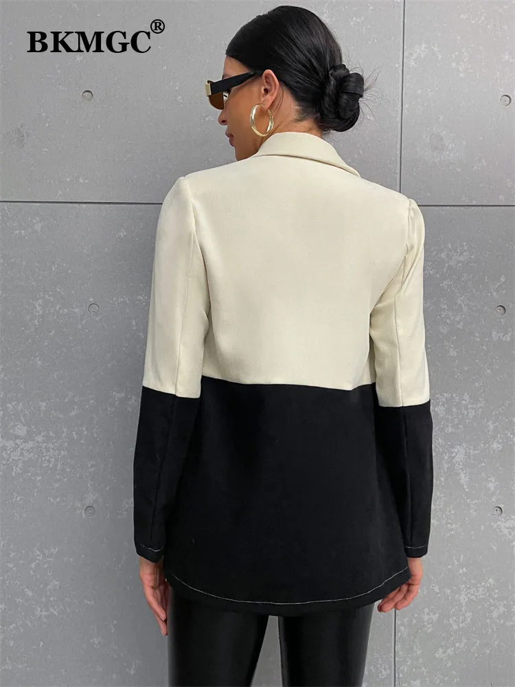 BKMGC – veste et Blazer noir et blanc pour femme, manteau de costume à boutons, veste de bureau, collection automne et hiver 2022