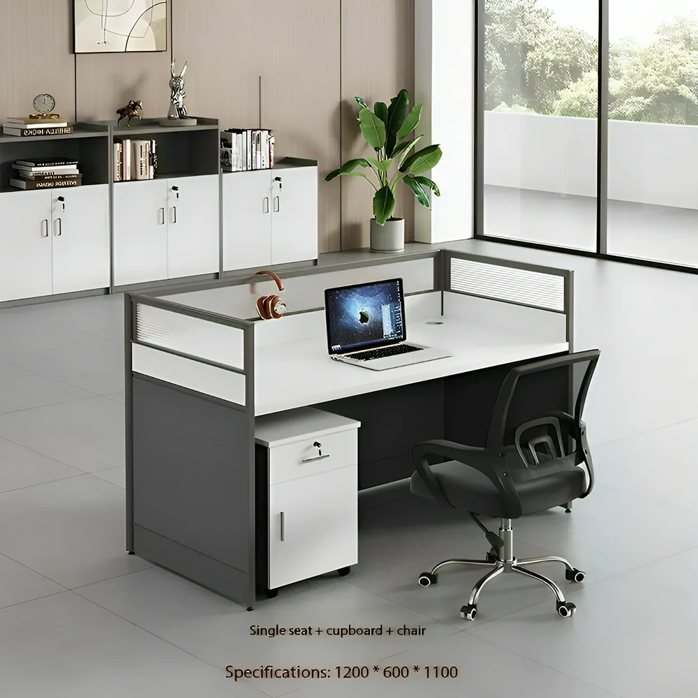 طاولة مكتب تنفيذية حديثة على شكل حرف L، قسم شاشة محطة عمل مكتبية للكمبيوتر، طاولة موظفين بسيطة وحدات