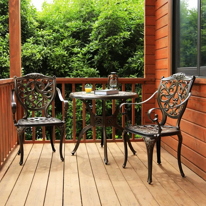 Balcony small table and chair courtyard leisure chair three-piece set outdoor cast aluminum wrought iron table and chair outdoor