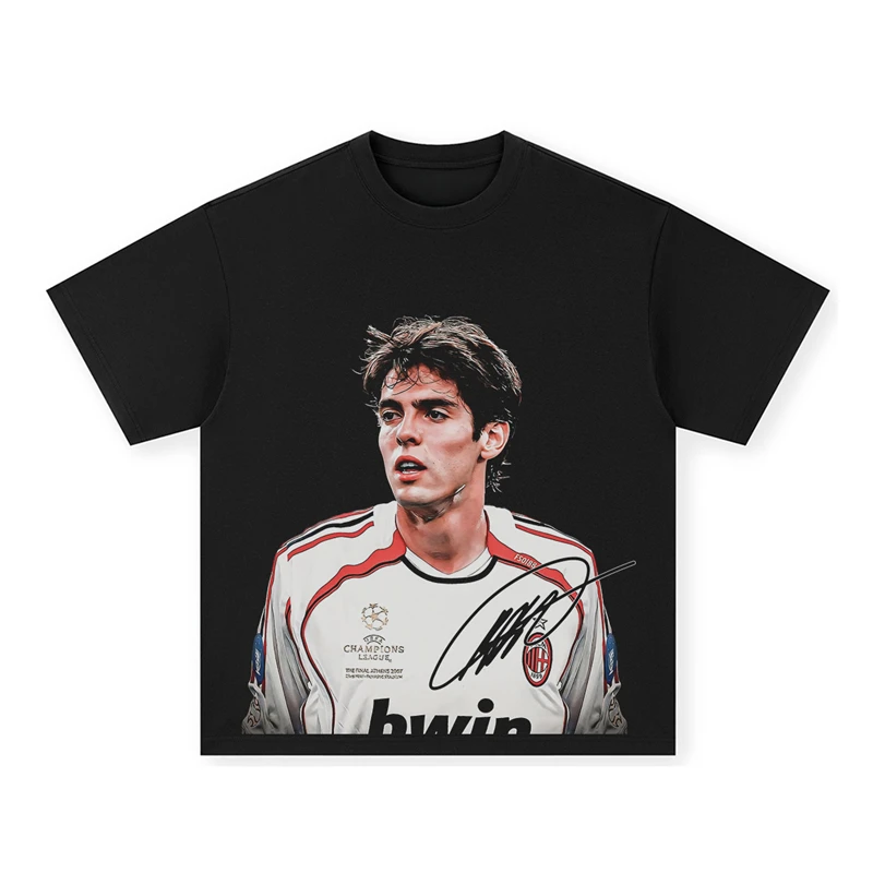 Front Print Soccer Athlete Match Jersey Portrait Handwritten Signature Unisex Drop Shoulder Loose Oversized Cotton Street Top