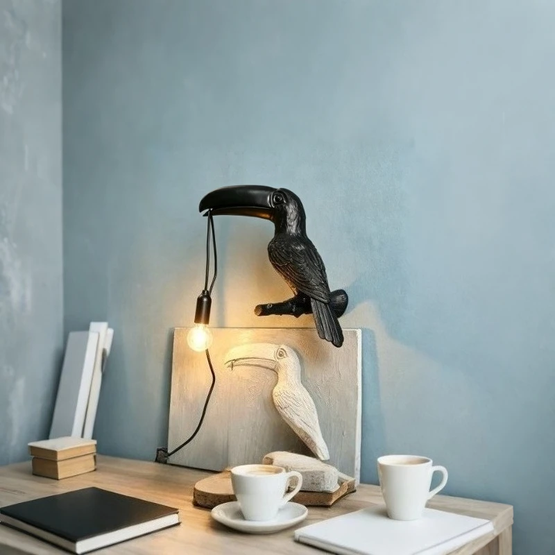 Toucan Resin Decor Wall Lamps Bedroom Bedside Home Decor Droll Bird Wall Light Living Room Wall Decor Animal Tufted Puffin Lamp