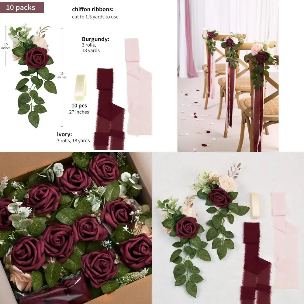 

Элегантный декор прохода с композициями из 10 цветочных рядов: искусственные цветы и ленты для свадеб в церкви