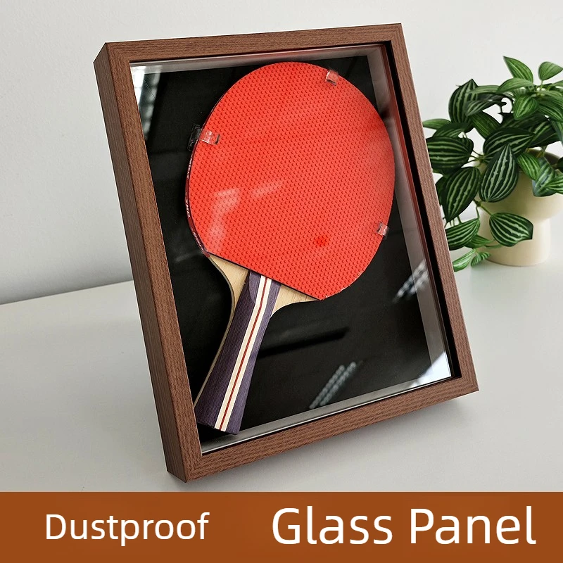 Ping Pong Paddle Display Frame 3D Dust-proof Table Tennis Racket Photo Frame Wooden Glass Wall Mounted Desktop Picture Frames