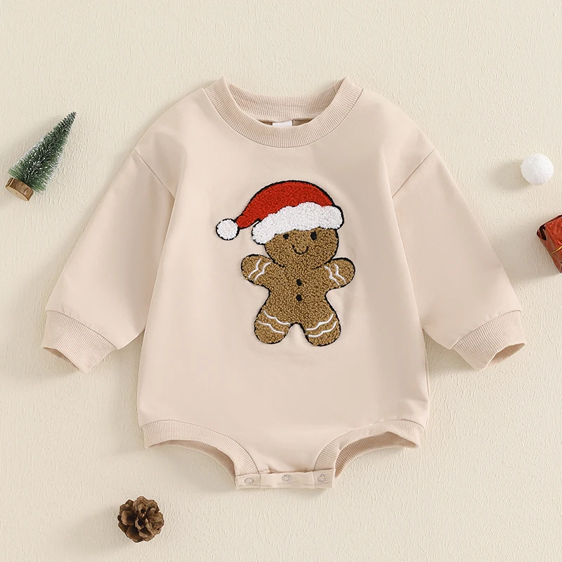 2024-07-03 Lioraitiin Baby Girls Boys Christmas Jumpsuit Long Sleeve Crewneck Embroidery Sweatshirt Romper