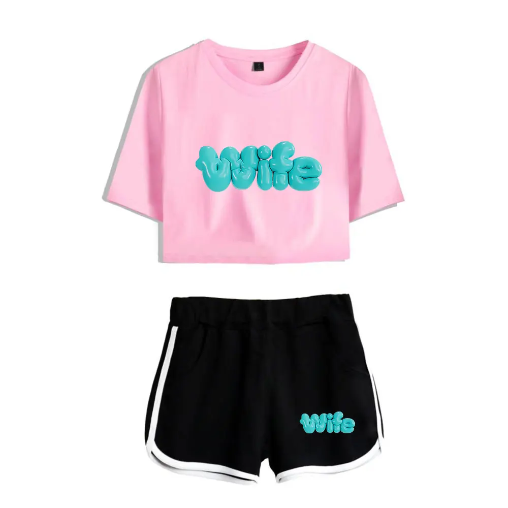 kpop I-DLE wife merch  midriff-baring sets for women  short tshirt gym sets  streetwear pop  short pants