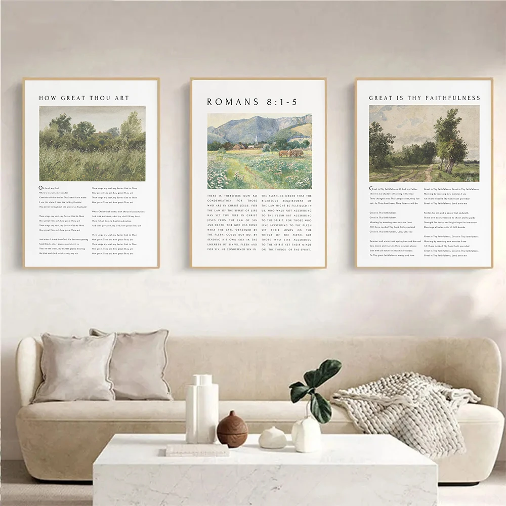 Christian Hymn Quotes Joshua 24:15 Vintage Nature Landscape Poster Wall Art Pictures Canvas Painting Religious Home Decor Gift