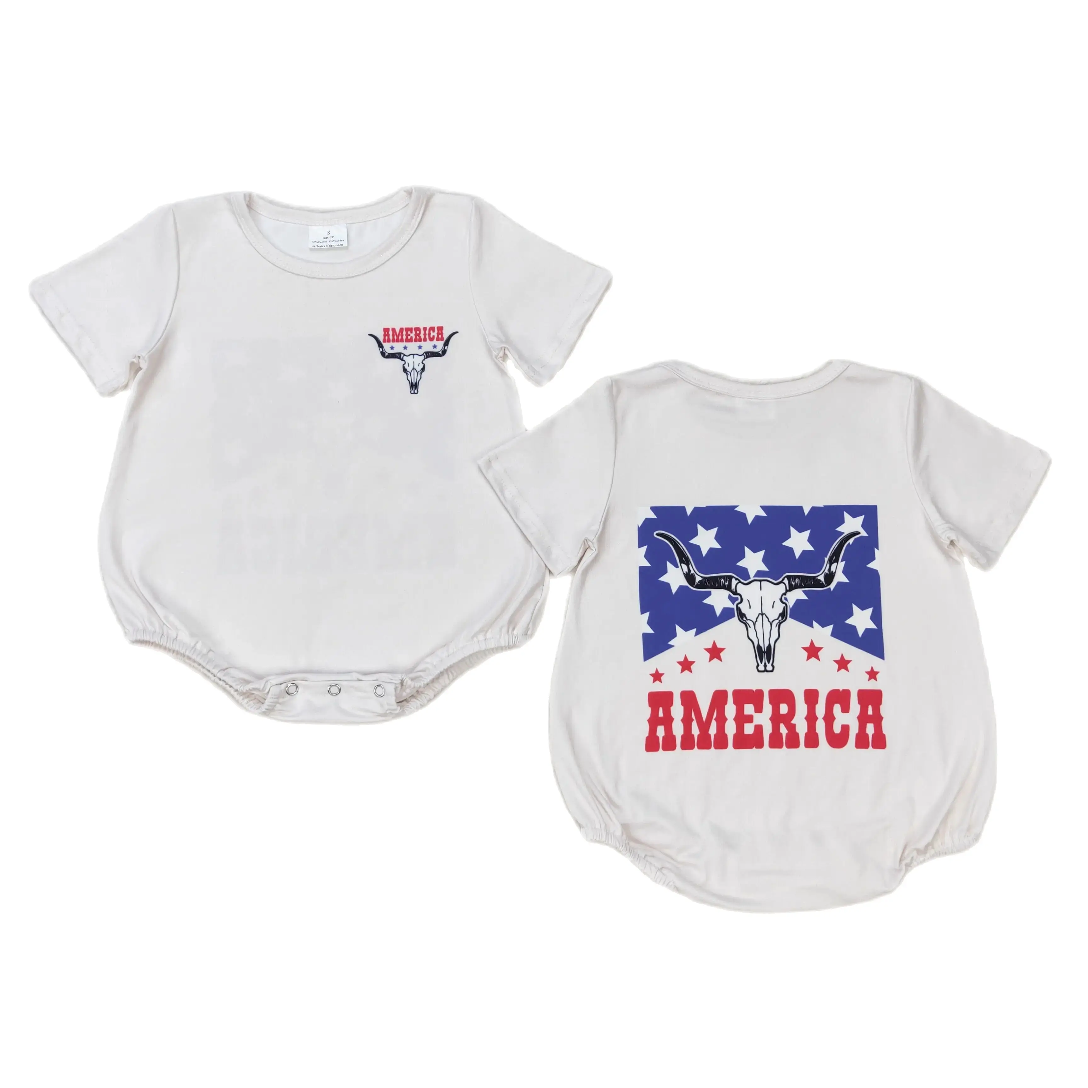 

Wholesale Kids Newborn Western Bubble One-piece Coverall Bodysuit Baby Boy Toddler Short Sleeves July 4th Romper Jumpsuit