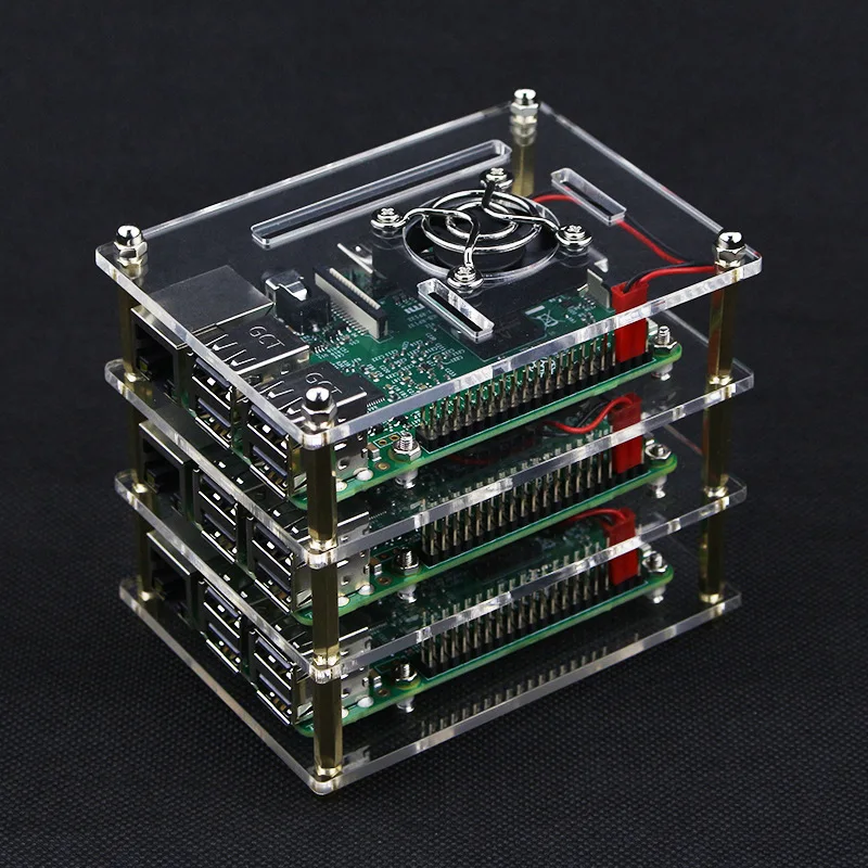 Stackable Acrylic Raspberry Pi Cluster Case with Cooling Fans, 2-10 Layer Rack for Pi 4B 3B+ 3B 2B