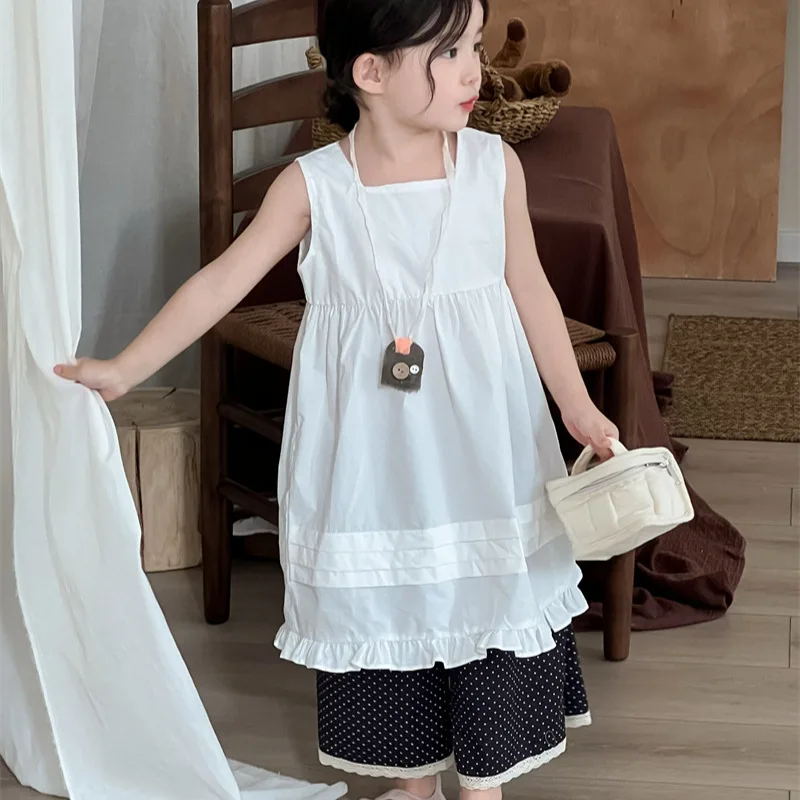 

Girls Skirt 2025 Summer New Childrens Clothing Korean Style Girl Baby Sleeveless Solid Color Fungus Frilly Skirt Casual Daily
