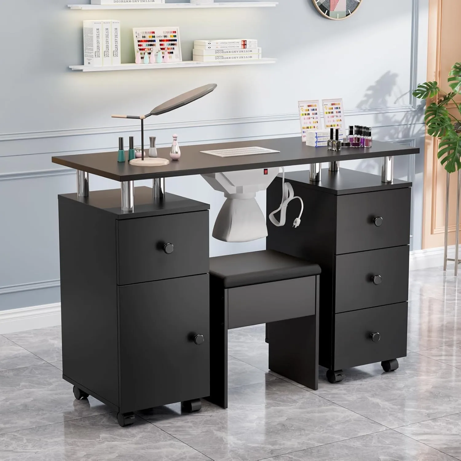 

Tech Desk with Stool, Integrated Dust Collector for Makeup Beauty Salon