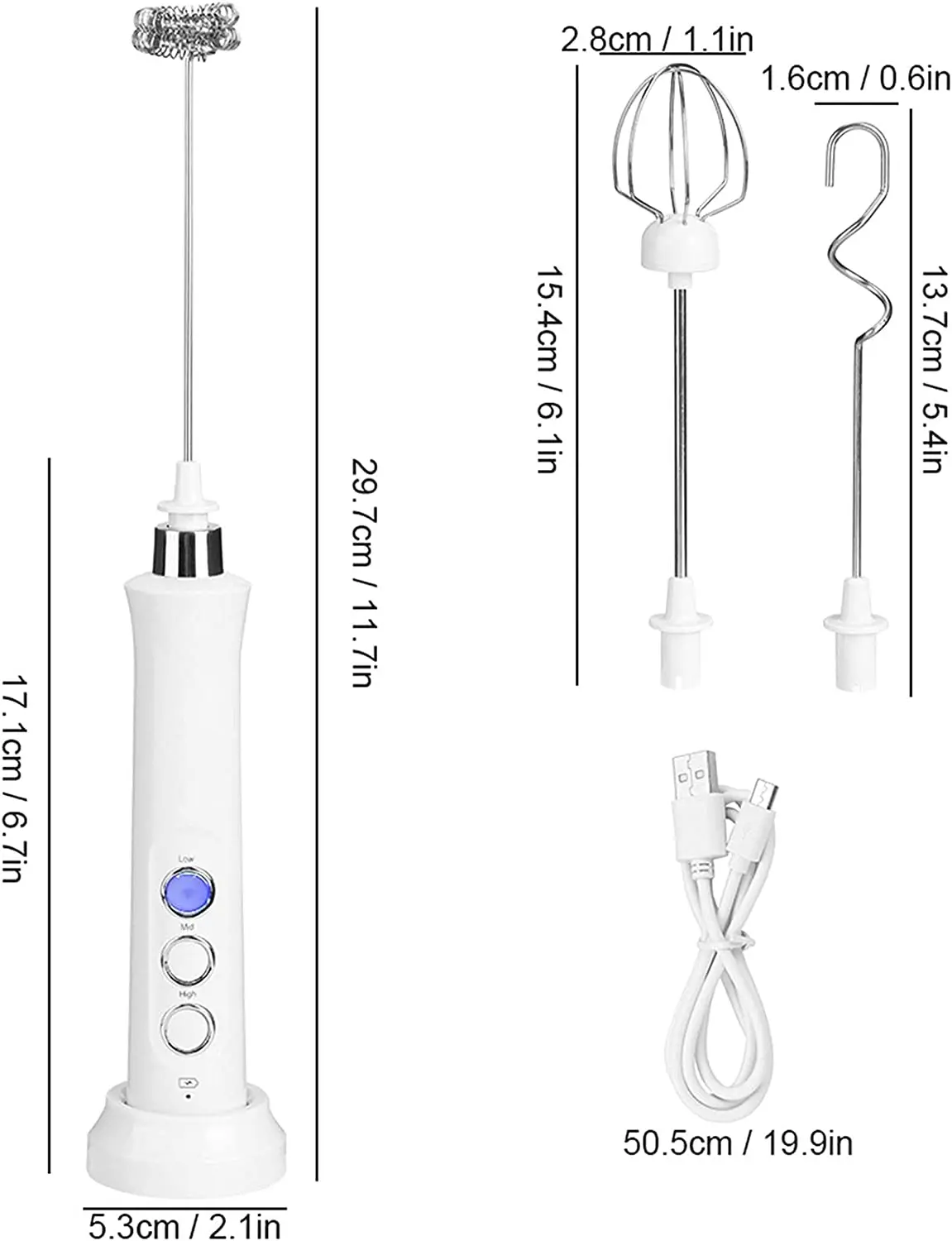 Espumador de leche eléctrico portátil 3 en 1, Espumador de mano recargable, mezclador de bebidas de alta velocidad, varita de espuma de café