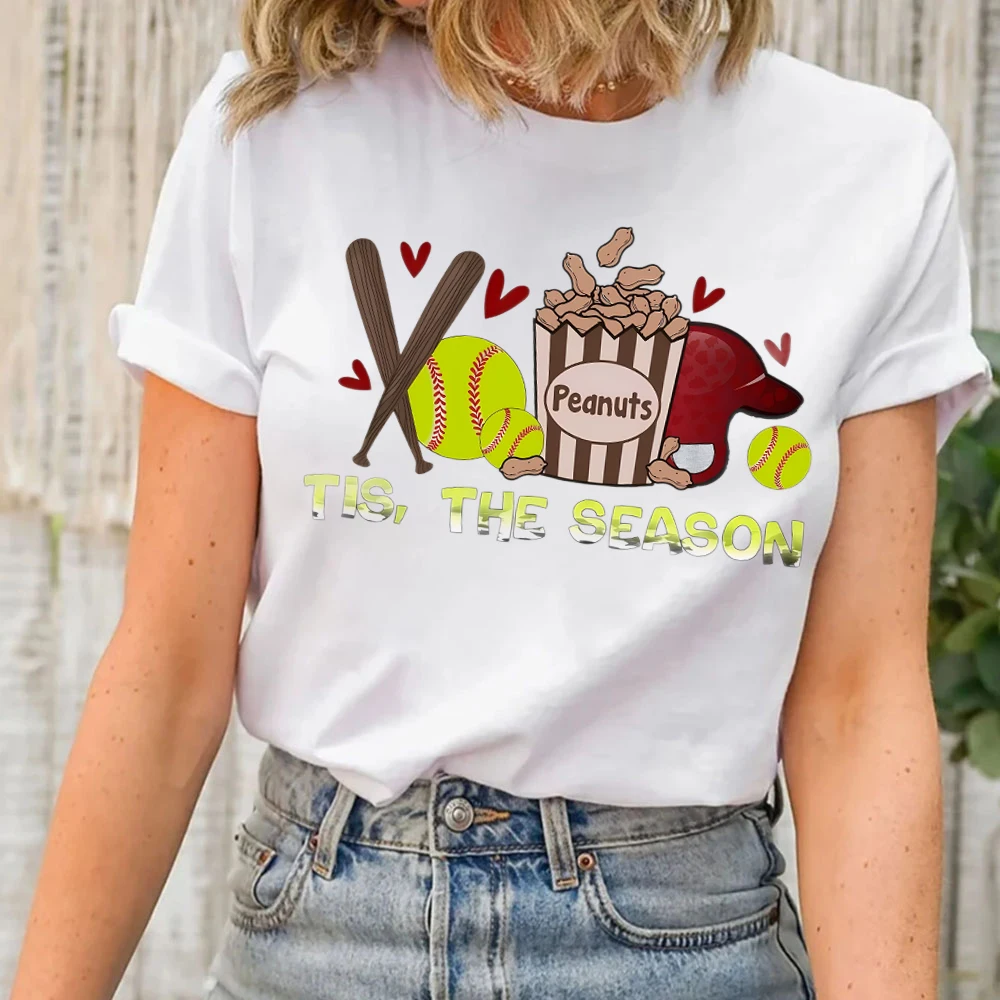 Tis The Season Softball Mom Shirt  Women's T-shirts Softball Sport Shirt Peanut Lover Gift Short sleeve Youthful Woman Clothes