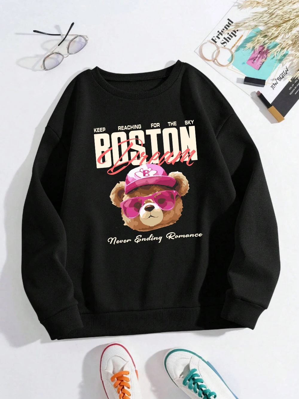 

Fashion Men Sweatshirts Boston Dream Cute Bear Printing Pullovers Fleece Warm Crewneck Comfortable Hoodies Autumn Couple Clothes