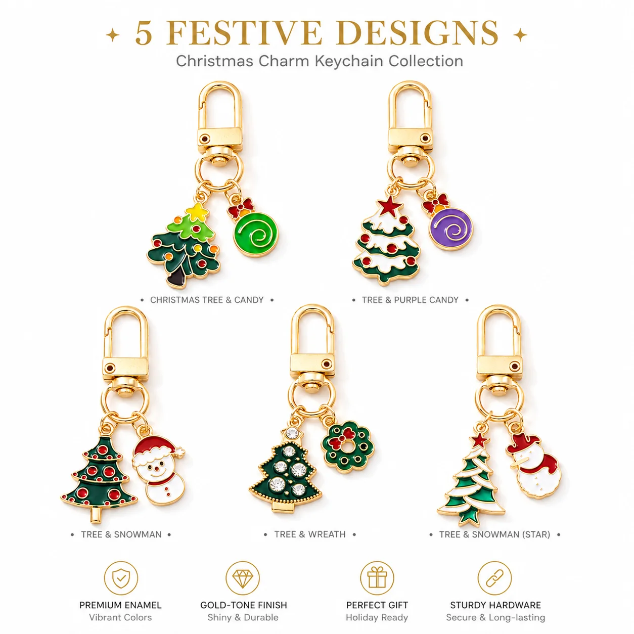 5pcs Christmas Tree Keychain Cute Holiday Bag Charm, Christmas Gift Pendant for Party Favor Stocking Stuffers Decoration