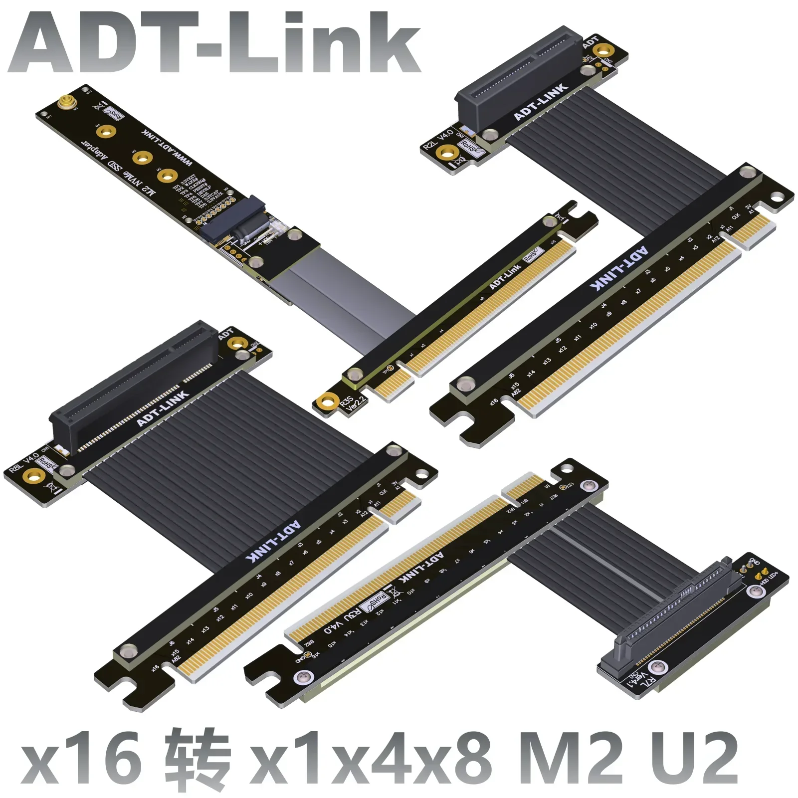 ADT-Link PCI Express 4.0 X16 do X1 X4 X8 M.2 NVMe U.2 SSD NVMe Solid State Drive Extension Cable Gen4.0 PCIe Riser Adapter Cable