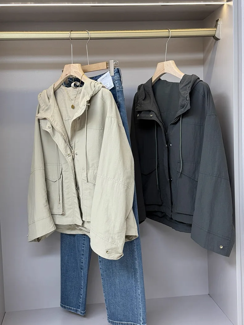 Spring Mountain Series Lazy Style Loose Fit Short Coat Jacket Women's Commute Style Zipper Closure  Color Long Sleeve
