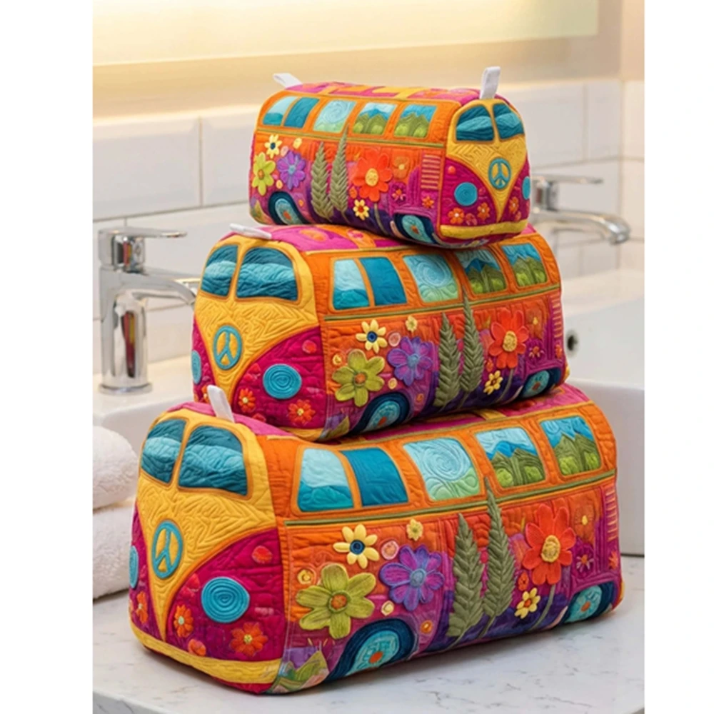

Vintage Fashion Quilted Cotton 3PCS Multifunctional Storage Bag Flower 3D Printed Patterns Large Capacity Makeup Bag Travel