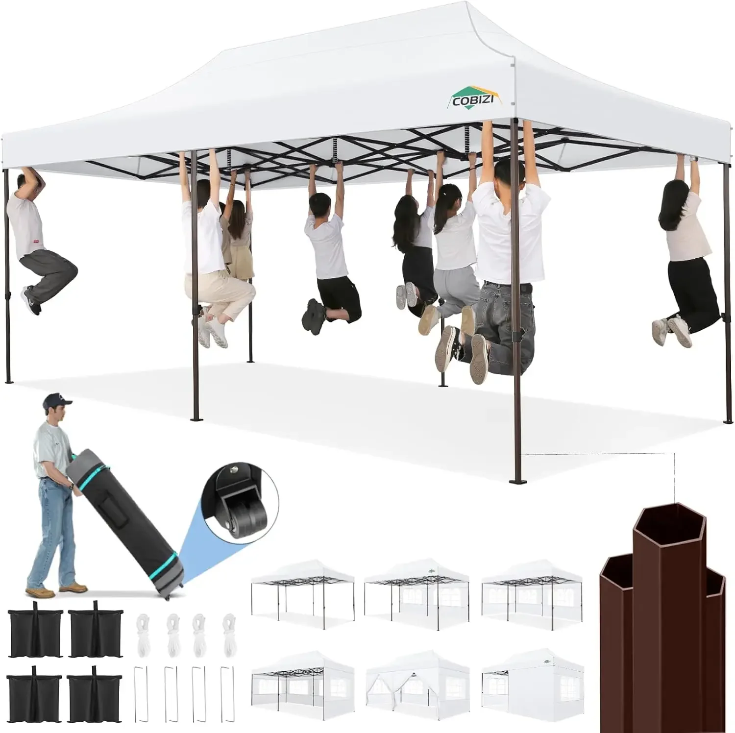 10x20 Pop up Canopy Tent with 6 Sidewalls, Commercial Instant Canopies Tents for Parties Waterproof Gazebos with Roller Bag