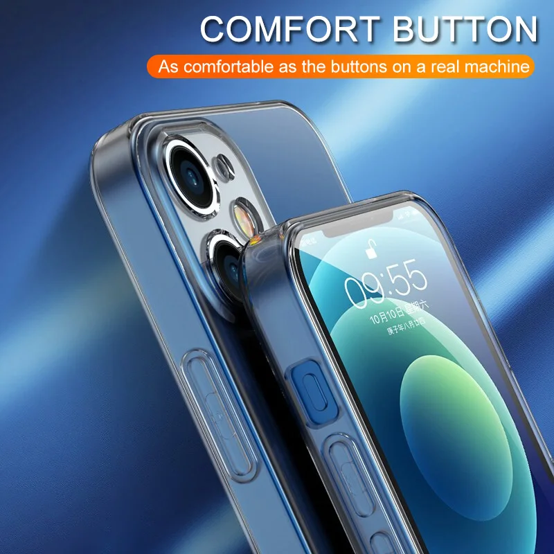 Funda transparente ultrafina para iPhone 11, 12, 13, 14, 15, 16, 17 Pro, X, XR, XS Max, Mini, 7, 8 Plus, silicona suave, cubierta trasera transparente 4