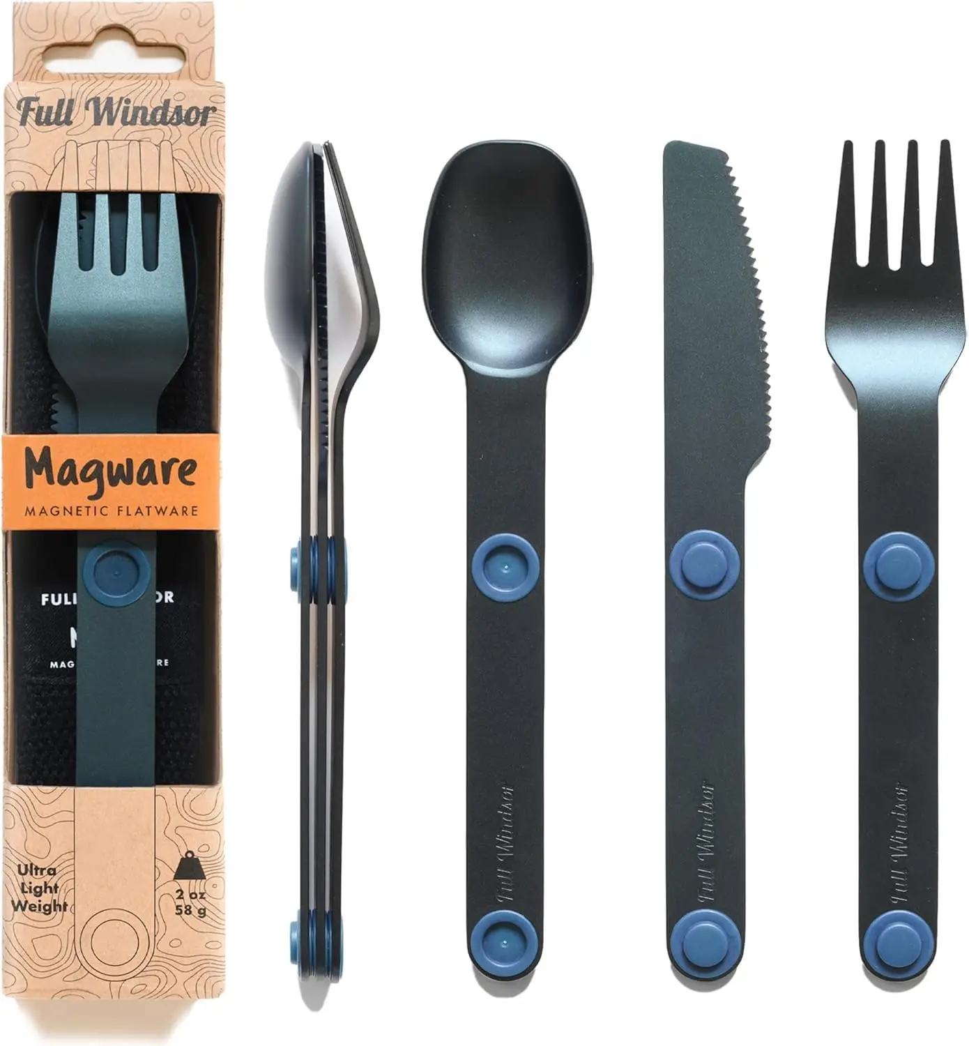 

Magnetic Camping Cutlery Set - Portable Travel Utensils with Knife, Fork & Spoon in Blue (3 PCS)