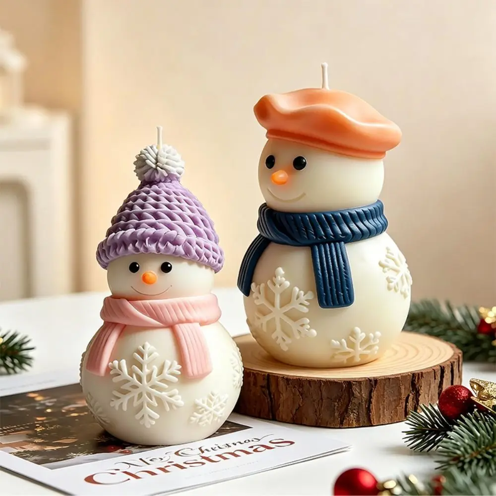 3D Christmas Snowman Candle Silicone Mold Heat Resistant Flexible Chocolate Mold Split Mold Handmade Baking Mold Decor Crafts