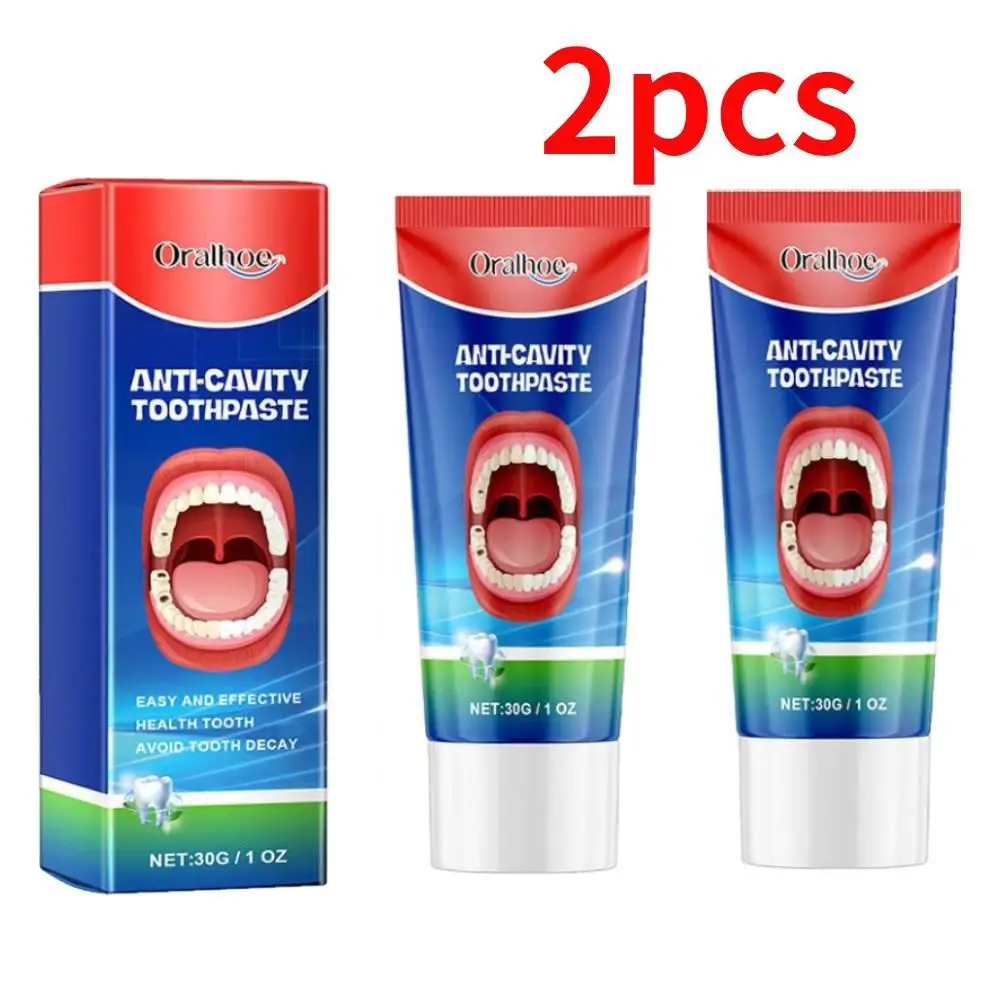 Creme dental para clareamento dos dentes, Creme Reparador de Cárie Dentária, Prevenir a decadência dentária, 30g, 2pcs