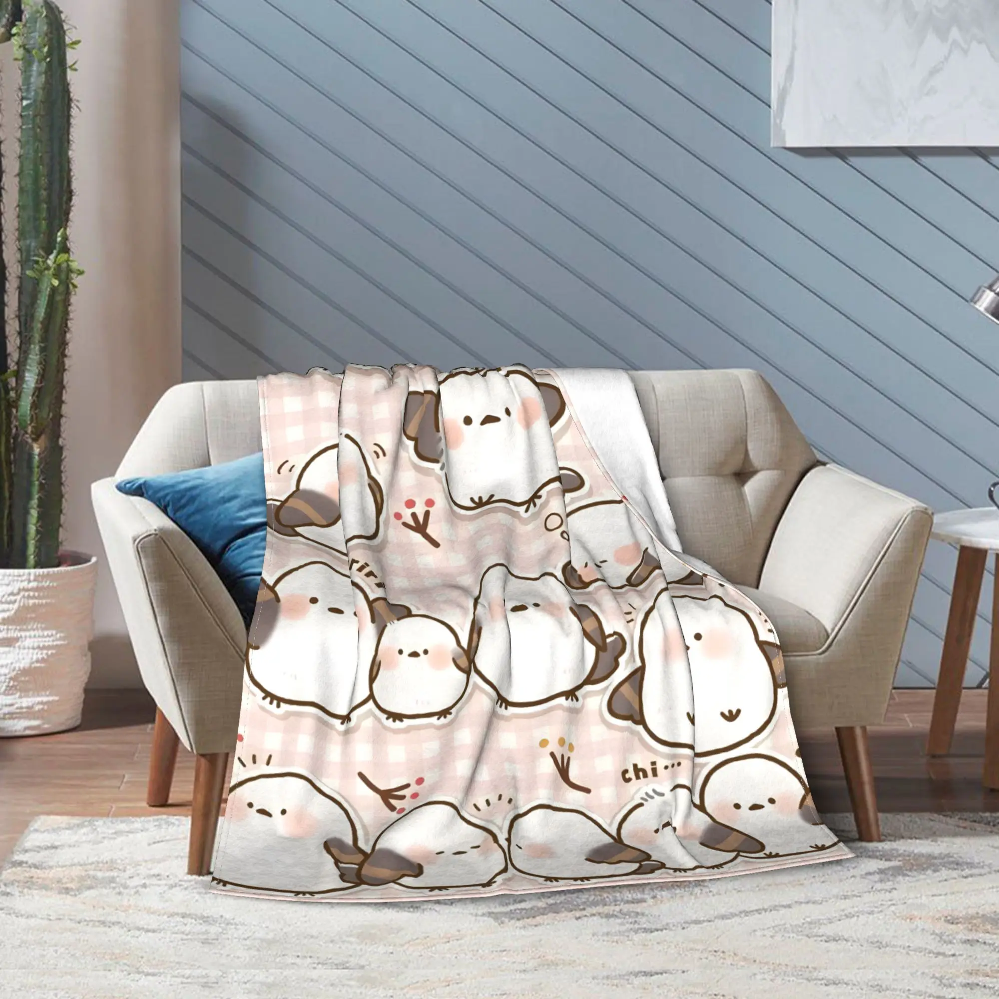 Cute Shima Enaga Bird Print Blanket Soft All Season Couch Sofa Bed Throw Blanket Gift