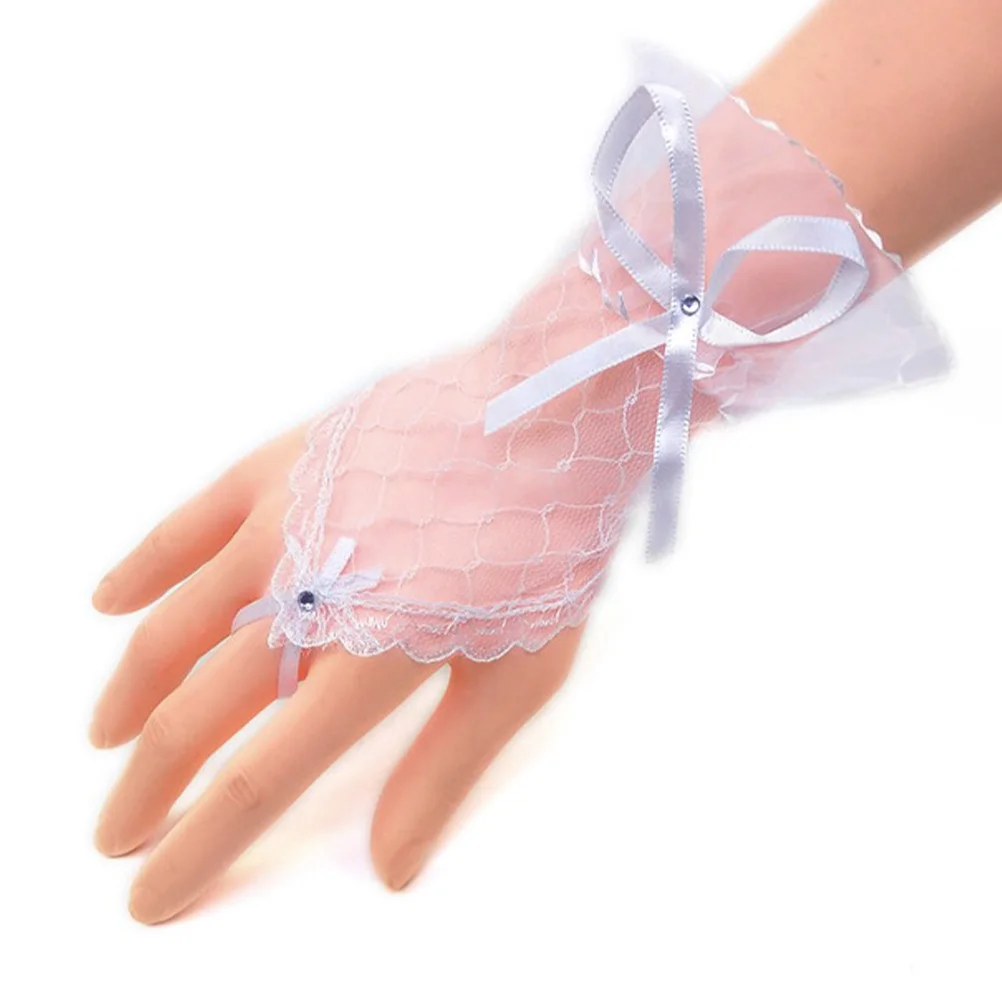 

4Pairs Fingerless Wedding Gloves Lace Bridal Dress Gloves Stretchy Elegant Party Supplies for Women Ladies Red White Black