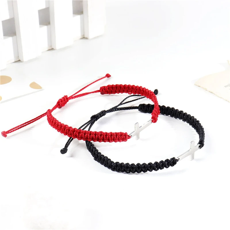 Creative Personality Stainless Steel Cross Hand-woven Adjustable Colored String Couple Versatile Bracelet image 6
