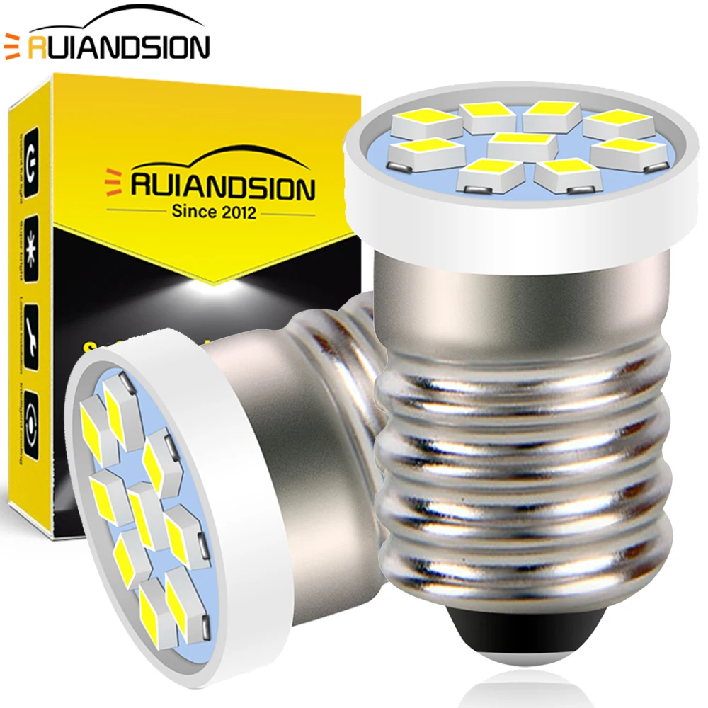 Ruiandsion 2 peças e10 1447 9smd led painel branco luzes de bateria de carro lâmpada de parafuso em miniatura para diy leão 3v 4.5v 6v 12v 24v
