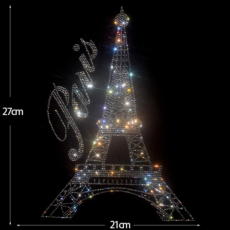 IZEVUS Fashion T-shirt Shiny Paris Tower summer short-sleeved T-shirt card crystal print cotton shirt women