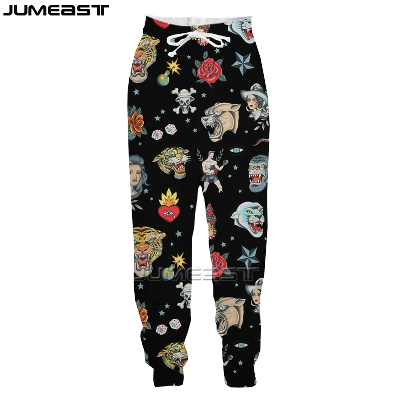 Jumeast Skull Hippie 3D Print Mermaid Pants Men's Casual Vintage Y2K Oversized Streetwear Fashion Sweatpants for Women