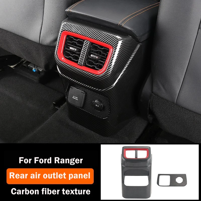 Carbon Fiber Color Rear Air Conditioning Outlet Panel For Ford Ranger T9 2023 2024 Decoration Cover Trim Car Styling Interior