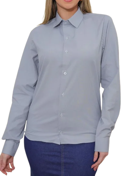 Women's Long Sleeve Slim Grey Shirt Shirt for Elegant Suit